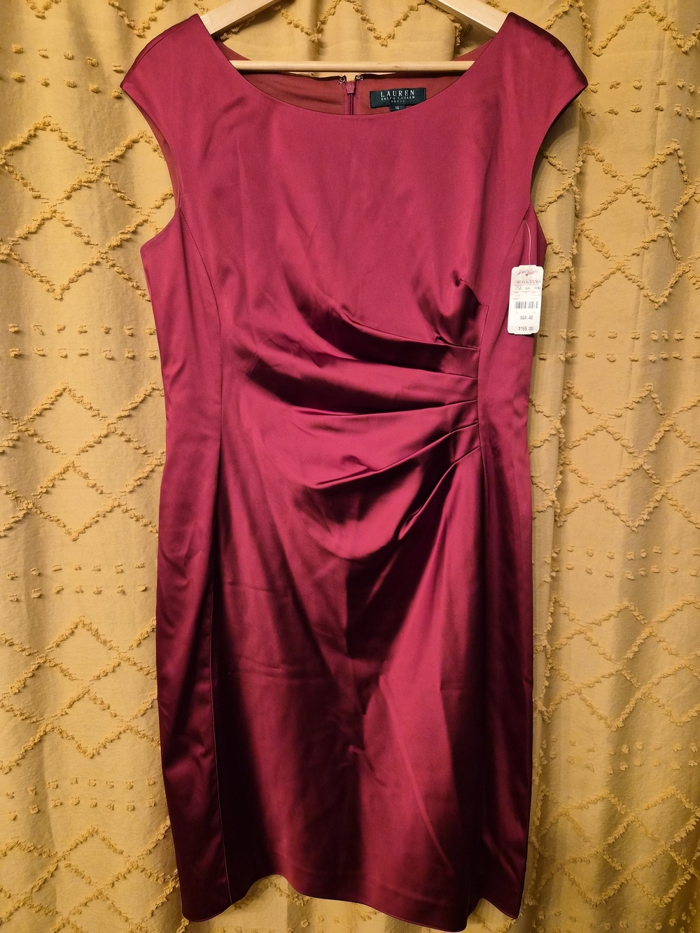 Lauren Ralph Lauren Wine Satin Midi Sheath Dress